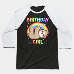 Birthday Girl- Cute Animal Sloth Rainbow theme Party Baseball T-Shirt